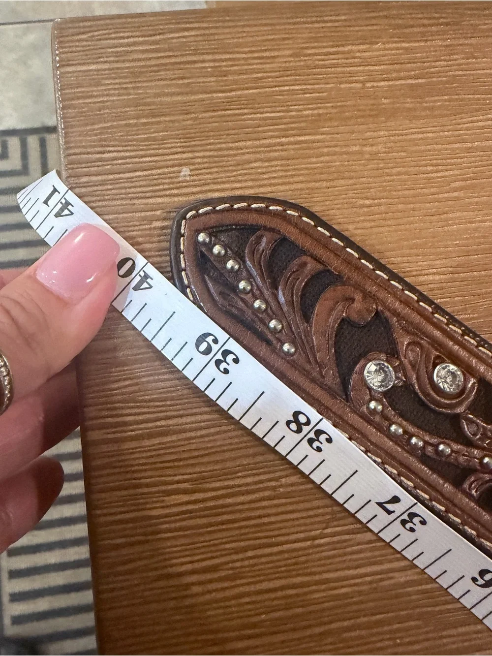 Ariat Western Embossed Tooled Brown Leather Belt with Concho Accents M